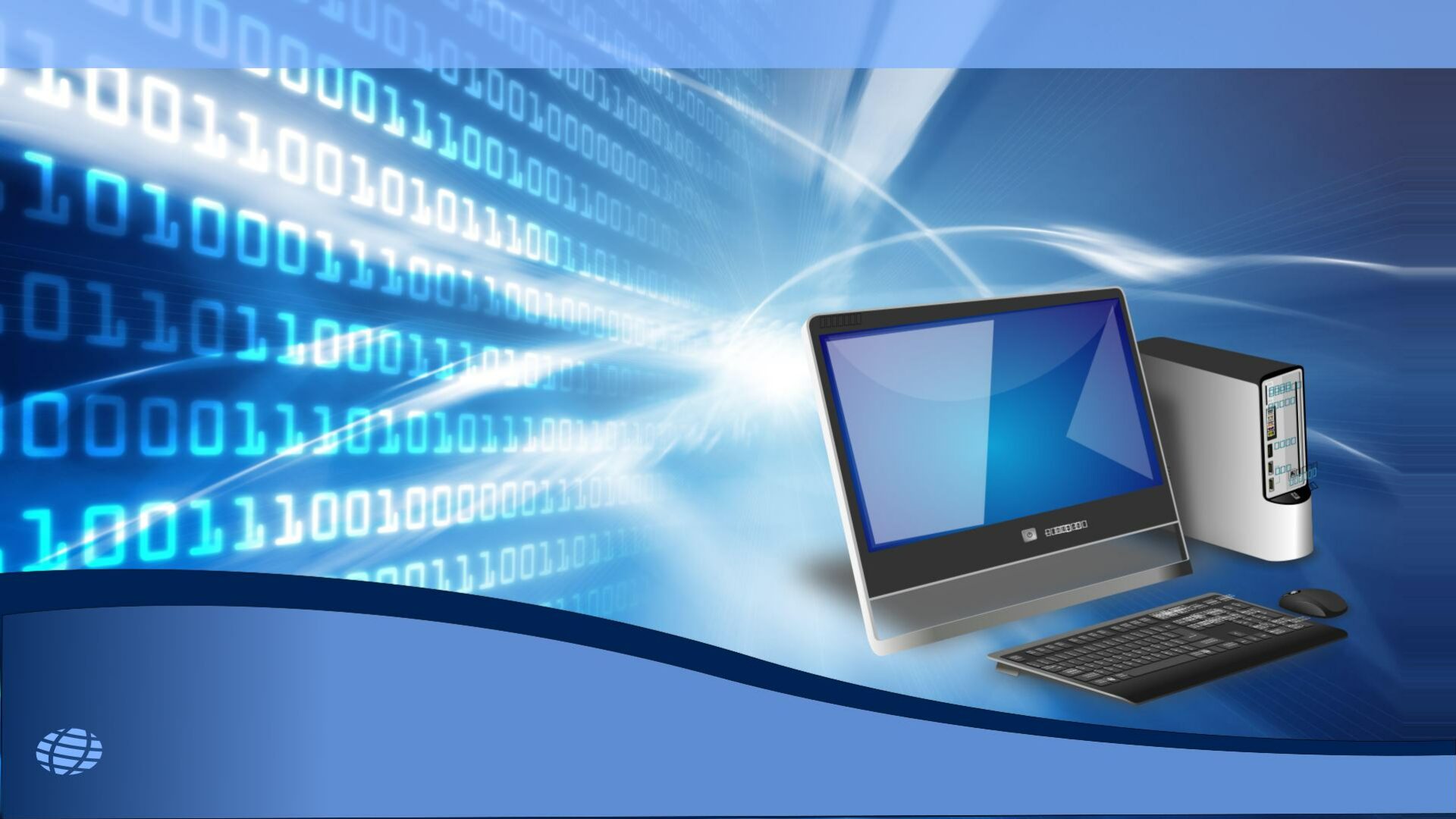 In una nuvola piena di numeri in formato binario c'è un computer e un monitor.