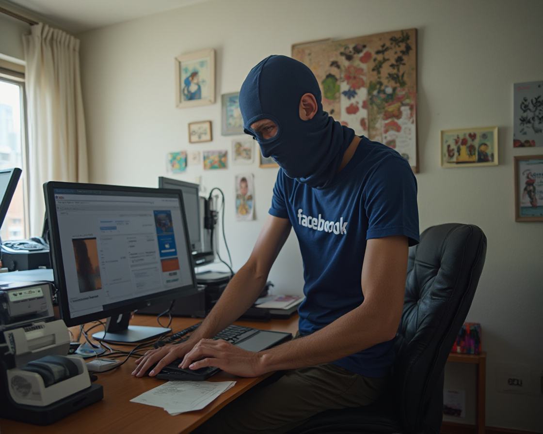 Un ladro in un ufficio sta rubando i dati da un PC.